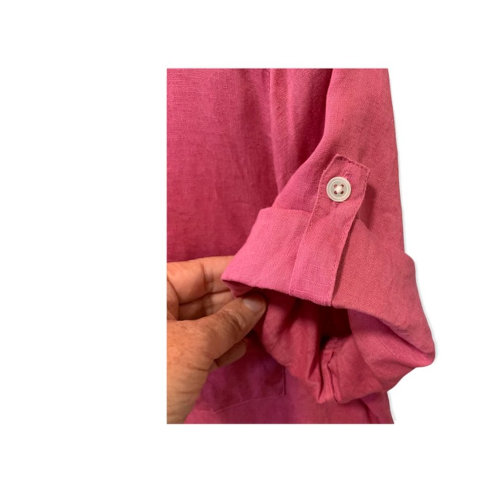 J Jill Raspberry Linen Roll Tab Short Sleeve Shirt Medium - Picture 4 of 7